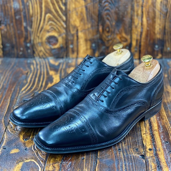 To Boot New York Phelps Medallion Cap Toe Oxford Black Leather Shoes Size US 8.5
